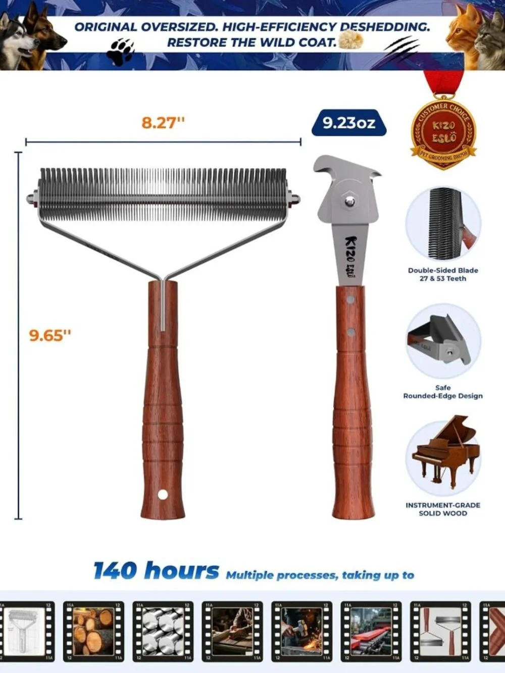 Undercoat Rake for Dogs & Cats | Shedding Brush & Dematting Comb for Pets